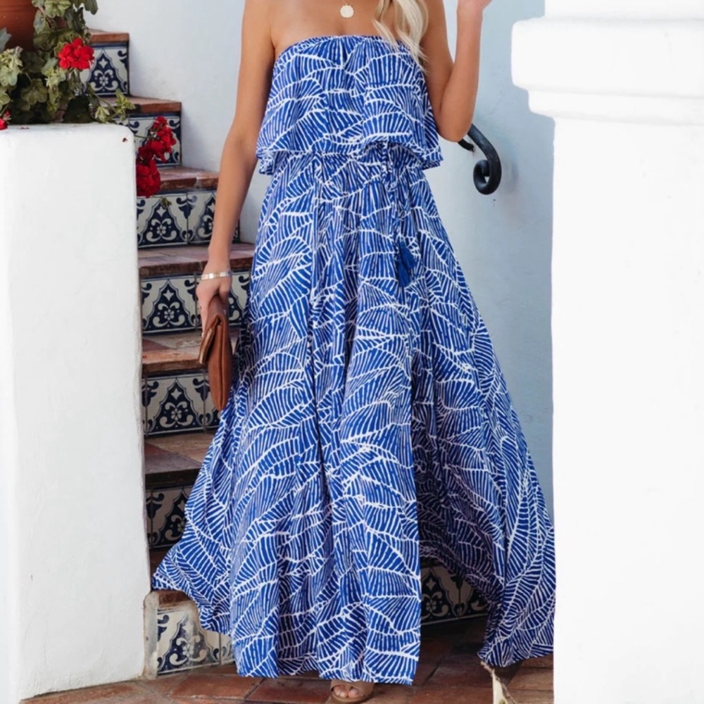 VICI Rosha Printed Strapless Tie Maxi Dress